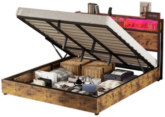 REDOM Stauraumbett Doppelbett Flachbett, hydraulischer Hebemechanismus (farbwechselnde LED-Umgebungsbeleuchtung, 24-Tasten-Fernbedienung, großer Stauraum im Bettkasten, 180x200cm), ohne Matratze