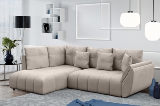 AX LIVING Couch mit Bettfunktion Corleone hellbraune Ecksofa in L Form