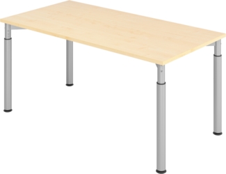 bümö höhenverstellbarer Schreibtisch 160x80 cm in Ahorn, Gestell silber - PC Tisch höhenverstellbar & groß, höhenverstellbarer Tisch Büro, großer Computertisch verstellbar, Y-Serie, YS-16-3-S