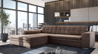 Ecksofa Schlafsofa Sofa LUSAKA in Stoff Fresh Braun Ottomane Links