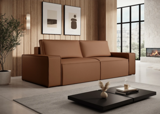 Vente-unique - Sofa mit Schlaffunktion 4-Sitzer - Stoff - Leder-Optik - Braun - AMELIA