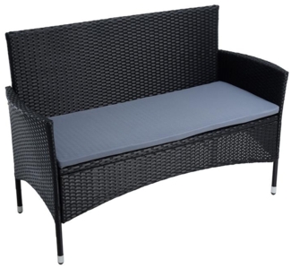 Gartenbank Rattan Gartenmöbel 2-Sitzer Rattanmöbel Sitzbank Sitzkissen Schwarz