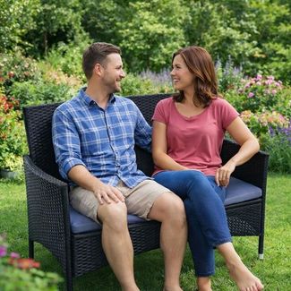 ESTEXO 2-Sitzer Gartenbank mit Sitzkissen, Poly-Rattan, Schwarz