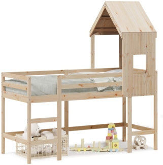 vidaXL Hochbett mit Leiter und Dach 90x200 cm Massivholz Kiefer 3282030