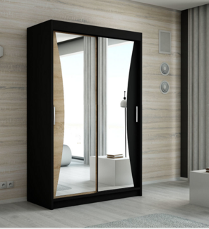 Schwebetürenschrank NIKO 2-türig Schrank 120 cm (mit Spiegel) Farbe: Schwarz , sonoma