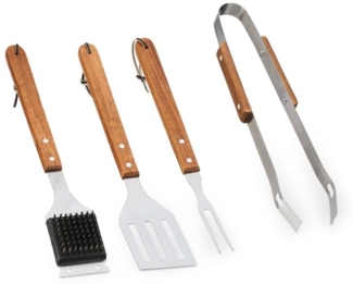 Relaxdays Grillbesteck, 4-teilig, Edelstahl / Holz braun