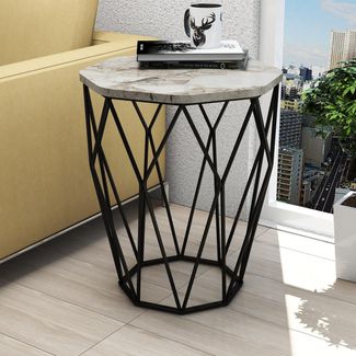 Hanah Home Modern Side Table with Metal Legs, Anthracite & White, 46 x 57 x 46 cm | 100% Melamine Coated Particle Board, 18 mm Thick | Stylish & Functional Design