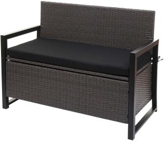 Poly-Rattan 2er Sitzbank HWC-F39, Gartenbank Truhenbank, Staufach Aufbewahrung Sitzkissen ~ grau, Kissen schwarz