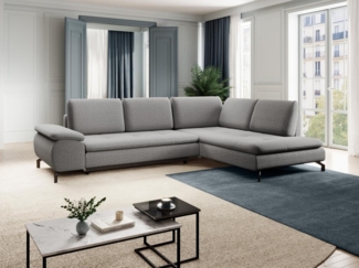 Vente-unique - Großes Ecksofa mit Schlaffunktion - Ecke rechts - Strukturstoff - Grau - ARCHIBALD