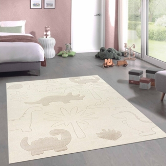 Carpetia Teppich Teppich Kinderzimmer Spielezimmer Dinosaurier Muster in Creme, rechteckig