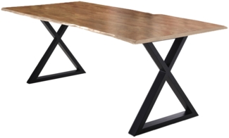 Esstisch Baumkante massiv Akazie natur 240x100 X-Gestell schwarz LUBIN 527491