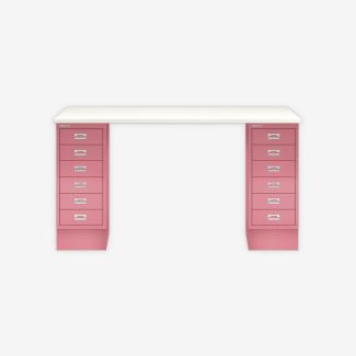 MultiDesk, 2 MultiDrawer mit 6 Schüben, Dekor Weiß, Farbe Pink, Maße: H 740 x B 1400 x T 600 mm