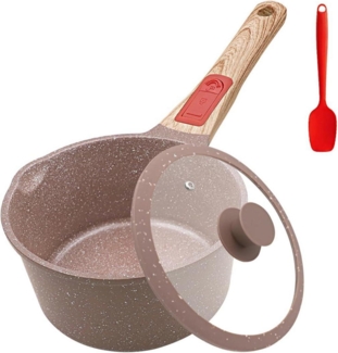 Keramik Stielkasserolle 16 cm mit Deckel Antihaftbeschichtung Braun