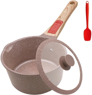 Keramik Stielkasserolle 16 cm mit Deckel Antihaftbeschichtung Braun