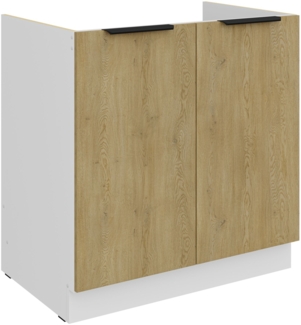 Küchen Spülenunterschrank 80 cm CREMONA Eiche hell + Weiß matt Küche Küchenzeile Küchenblock Einbauküche