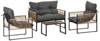 Outsunny Sitzgruppe 4 tlg. Rattan Gartenmöbel-Set mit 1 Couchtisch, 2 Sesseln, Zweisitzer, (Garten Lougen Set, 4-tlg, Gartengarnitur), für Garten, Terrasse, Stahl, Braun