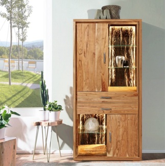 Vitrine inkl. Beleuchtung 88x180cm 'Sadar' Akazie massiv