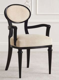 Casa Padrino Luxus Art Deco Esszimmer Stuhl mit Armlehnen Beige / Schwarz H. 97 cm - Made in Italy