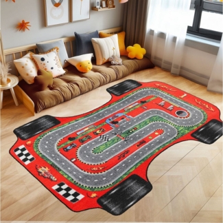SIMPEX24 Teppich Rennstrecke Design, Rechteckig, Höhe: 7 mm, Kinderteppich Rot Rennstrecke Teppich Kinderzimmer Rutschfest Waschbar