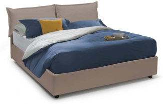 Dmora Doppelbett Amalta, Bettkasten mit Kunstlederbezug, 100 % Made in Italy, Öffnung vorne, inklusive Matratze 160 x 200 cm, Taupe