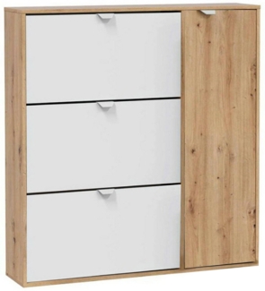 Dmora Anuk Schuhregal, Eingangsschuhregal mit 4 Türen, platzsparender Schuhschrank, 105x24h112 cm, Weiß und Eiche