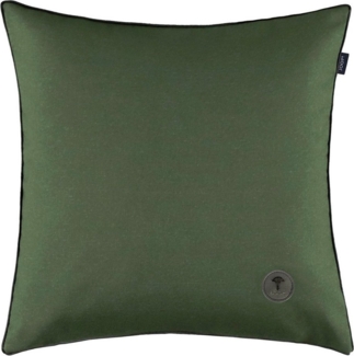 JOOP! Kissenhülle J! ESSENTIAL, 40 x 40 cm, Olivgrün, Polyester, (1 Stück), mit Kunstlederpaspel, Lederbutton & Reißverschluss