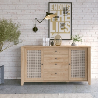 Sideboard CREMONA-129 in Eiche Nb. mit Wiener Geflecht Nb, B/H/T: ca. 164/90,5/42 cm
