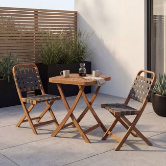 Garten-Set HWC-P70, Sitzgruppe Balkon-Set Garnitur 2x Stuhl Tisch, Seilgeflecht Akazie Holz klappbar ~ natur, grau