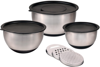 KESPER Rührschüssel 3er Set (Ø 18 / 22 / 26 cm) inkl. 3 Reiben und Deckeln / Edelstahlschüsseln