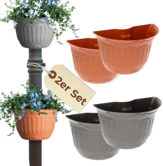 Blumentopf für Regenrohr 2er Set Wandtopf Wandblumentopf Regenrinne Fallrohr Säule Pfosten Abflussrohr Wand Pflanztopf Pflanzgefäß anthrazit