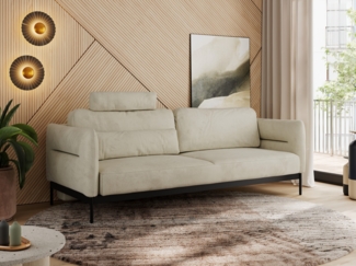 Sofa mit Schlaffunktion, schwarze MetallStoff, mobile Kopfstütze, Schlafsofa mit losen Kissen - SALENTO - Beige Velours