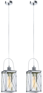 2er Set Hängeleuchte, Laternen-Design, Glas, klar, chrom, H 110 cm