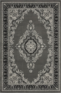 Vimoda Orientteppich Kurzflor Ornamentaler Wohnzimmerteppich, rund, Höhe: 6 mm, orientalischer klassisch Läufer, mit Bordüre, in Grau