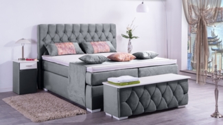 Meisterbetten Boxspringbett Jana 200x220 in VS-Grau, Matratzenbezug Nano, Ergoflex-Topper