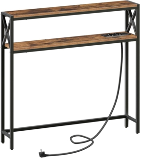 Konsolentisch 100cm Vintagebraun 2-stöckig mit Steckdosen und USB
