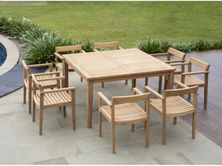 Vente-unique - Garten-Essgruppe: 1 quadratischer Tisch + 8 Sessel - Teakholz - Holzfarben hell - ALLENDE von MYLIA