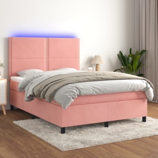 vidaXL Boxspringbett mit Matratze & LED Rosa 140x200 cm Samt 3136070