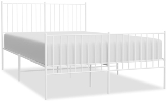 vidaXL Bettgestell mit Kopf- und Fußteil Metall Weiß 135x190 cm 350948