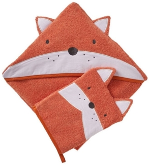vertbaudet Kapuzenhandtuch Baby-Set: Badetuch und Waschhandschuh FUCHS