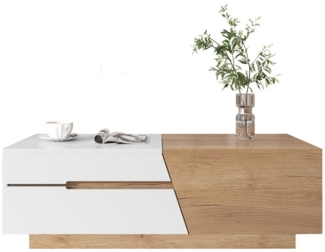 HAUSS SPOLE Couchtisch Ausziehbarer Couchtisch, mit Schubladen, Farbblockstruktur Weiß,natur (Beistelltisch, 1-St, 120*50*37,5cm), mit Verstecktem Stauraum und Schubladen,Einzigartigem Schiebedesign