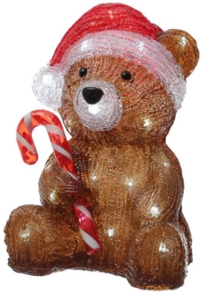 MARELIDA LED Dekofigur LED Bär mit Zuckerstange Acrylfigur Außen Weihnachtsdeko 24cm, LED Classic, kaltweiss (5300K bis 6000K)