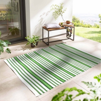 TaraCarpet Teppich TaraCarpet Outdoor Teppich Santa Monica wetterfest, rechteckig, Höhe: 3 mm, Kurzflor grün weiß gestreift Balkon Garten Terrasse Camping 120x170 cm