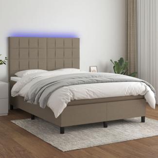vidaXL Boxspringbett mit Matratze & LED Taupe 140x200 cm Stoff 3134881