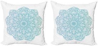 Abakuhaus Kissenbezüge Modern Accent Doppelseitiger Digitaldruck, (2 Stück), Blauer Mandala Oriental Round Motiv