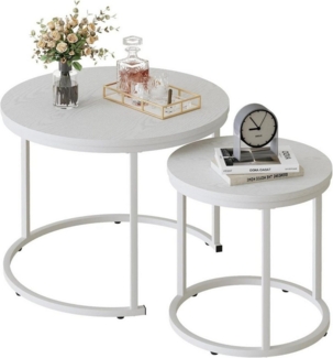 LuxusKollektion Satztisch Runder Couchtisch Set Holz Weiß Metallgestell 2er Wohnzimmer