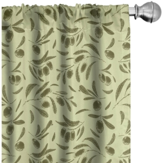 Abakuhaus Gardine Vorhang für Wohnzimmer Schlafzimmer Dekor, Microfaser, Botanisch Gravierte Stil Olive Leaf