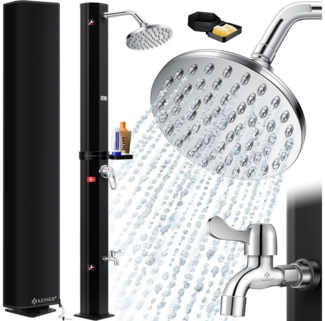 KESSER® Solardusche 40- 60 Liter Solar Gartendusche | warmes Wasser | max. 60°C | Inkl. Metall-Duschablage & Schutzhaube | Pooldusche Camping| Regenduschkopf und Wasserhahn Gartenschlauch-Anschluss Schwarz, 60 Liter