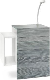 Vladon Nachttisch Queens, Nachttischschrank mit 2 Schubladen und 1 seitlichem Fach zur Wandmontage, Weiß matt/Avola-Anthrazit, inkl. LED Flexi Lampe weiß (60 x 63 x 36 cm)