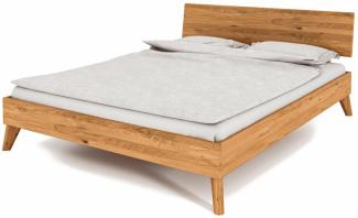 Bett Gerg 1 Sonderlänge 180x190 Wildeiche massiv mit Holzkopfteil und Holzbeinen