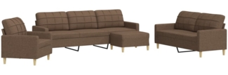 vidaXL 4-tlg. Sofagarnitur mit Fußhocker Braun Stoff 3278298